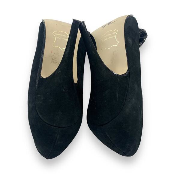 1960's German designer ANDRE black nubuck suede stiletto pumps large lace bow - Picture 11 of 16